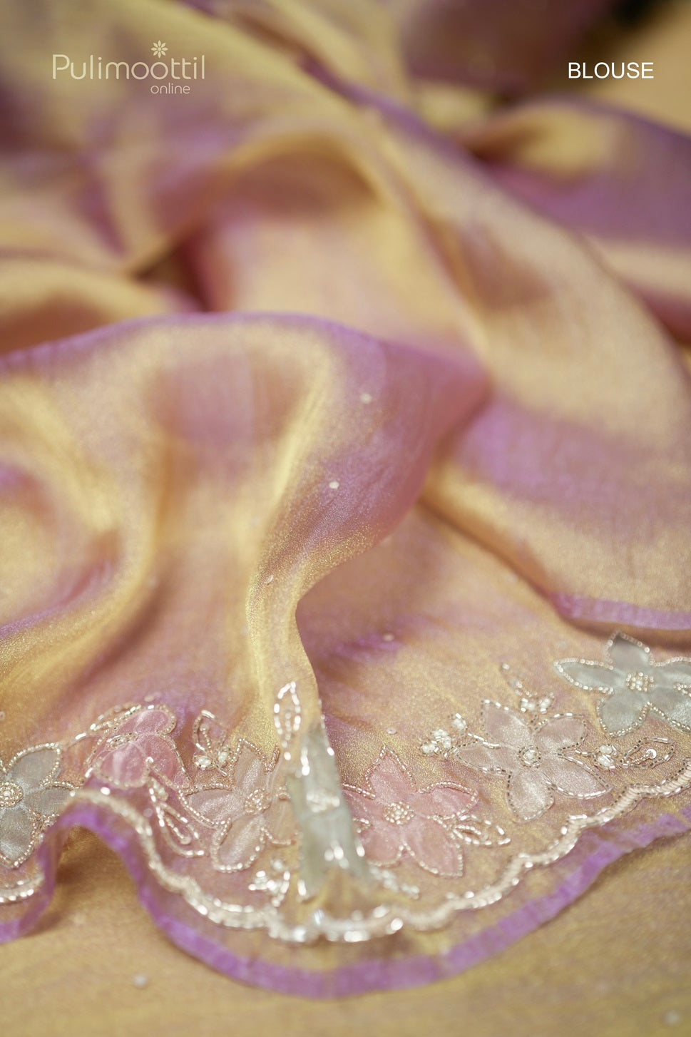 Lavender Colour Golden Tissue Organza Fancy Saree