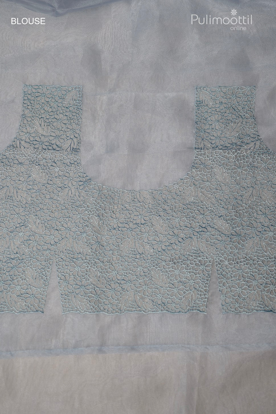 Pastel Blue Colour Cut Work Organza Fancy Saree