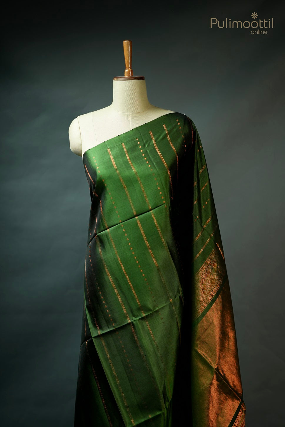 Olive Green Colour Kanchipuram Soft Silk Saree