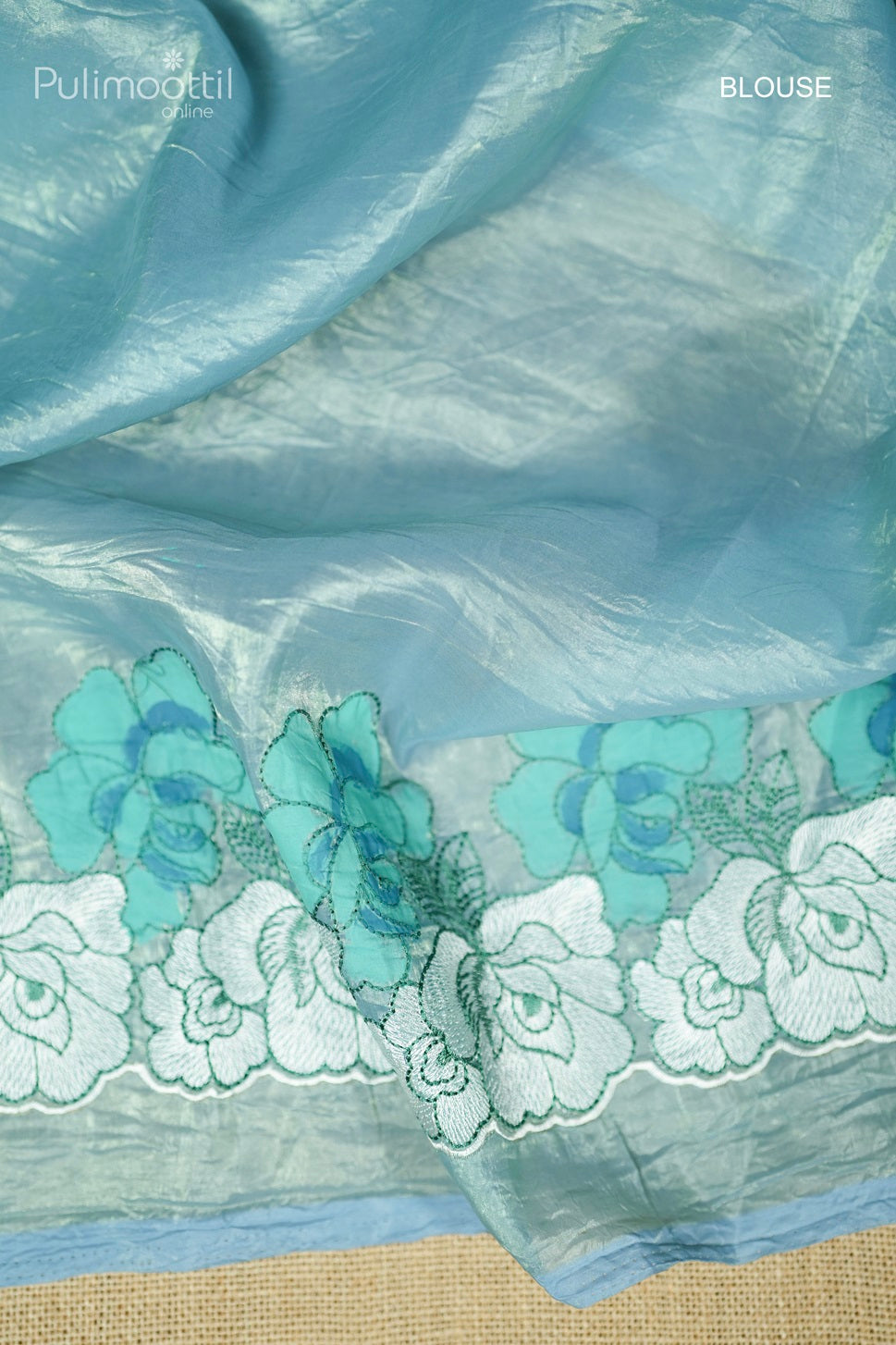 Powder Blue Colour Crushed Organza Fancy Saree