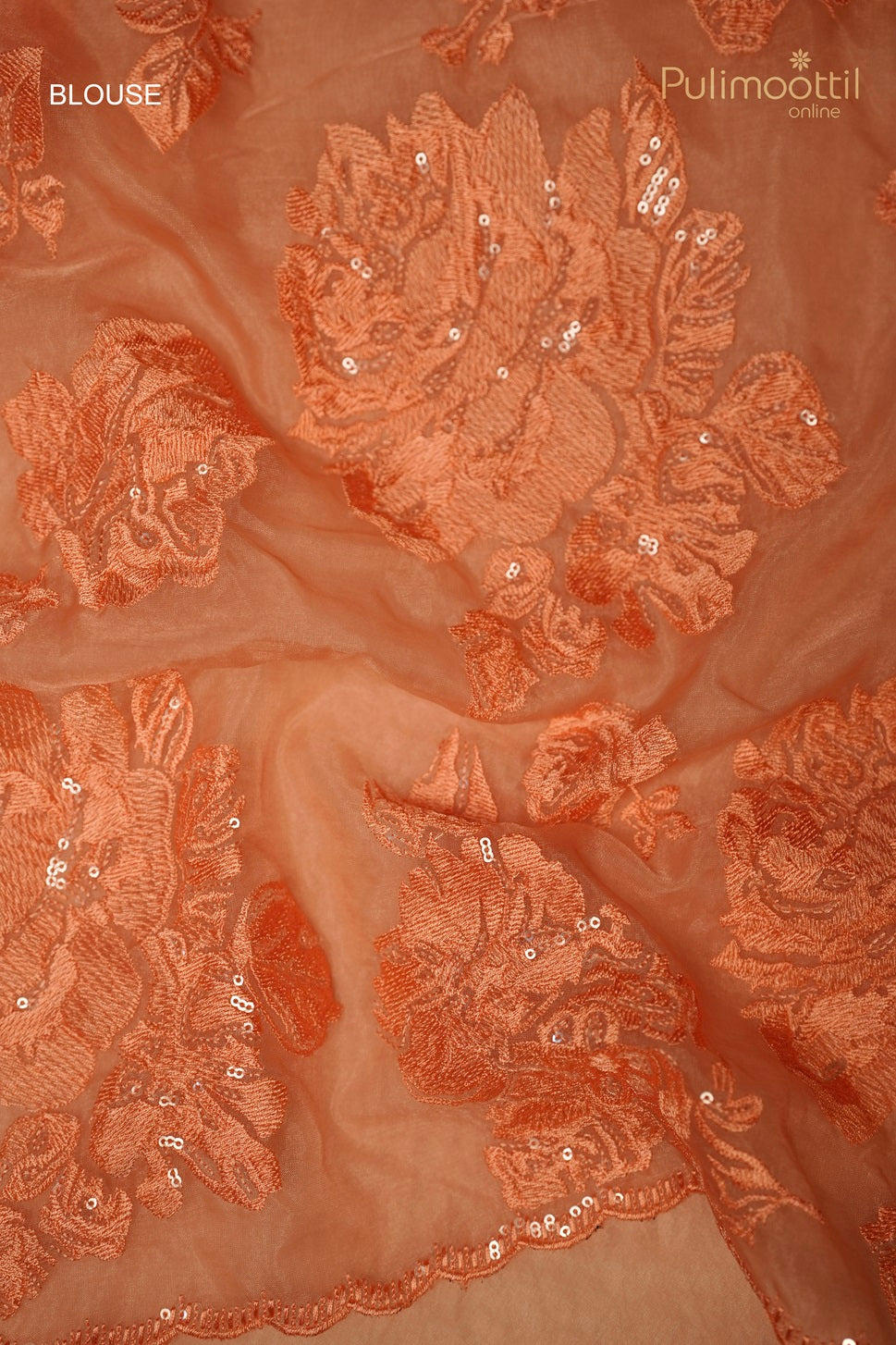 Light Orange Colour Organza Fancy Saree
