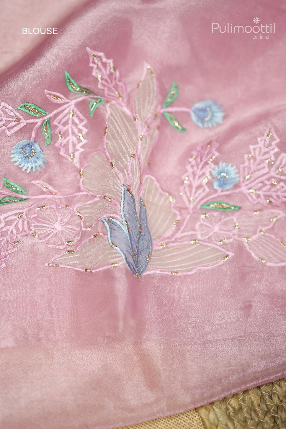 Pastel Onion Colour Organza Fancy Saree