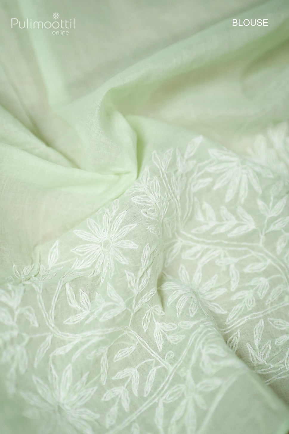 Light  Mint-Green  Colour Chikankari Cotton Saree