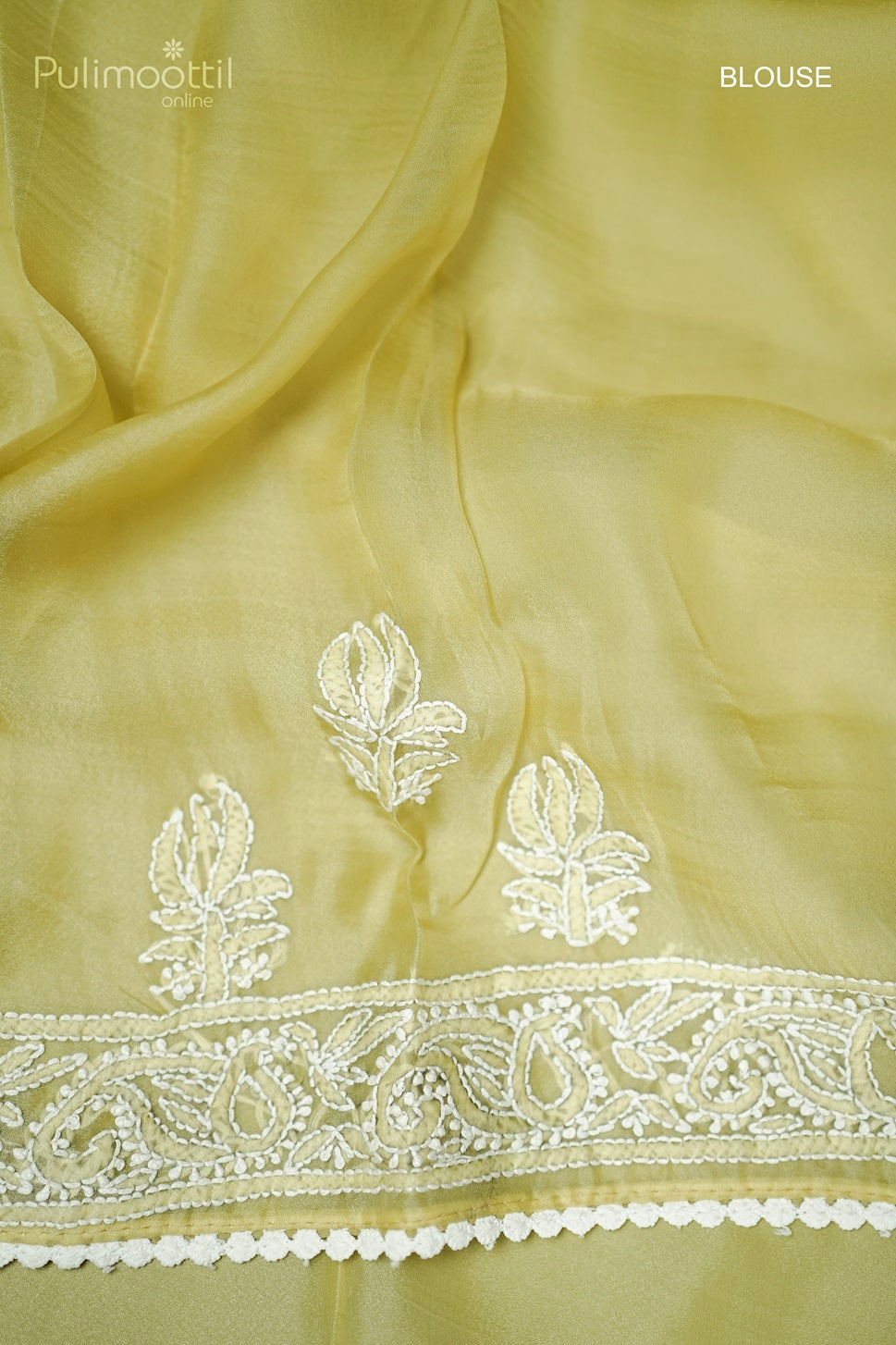 Pastel Olive Green Colour Soft Organza Chikankari Embroidery Fancy Saree