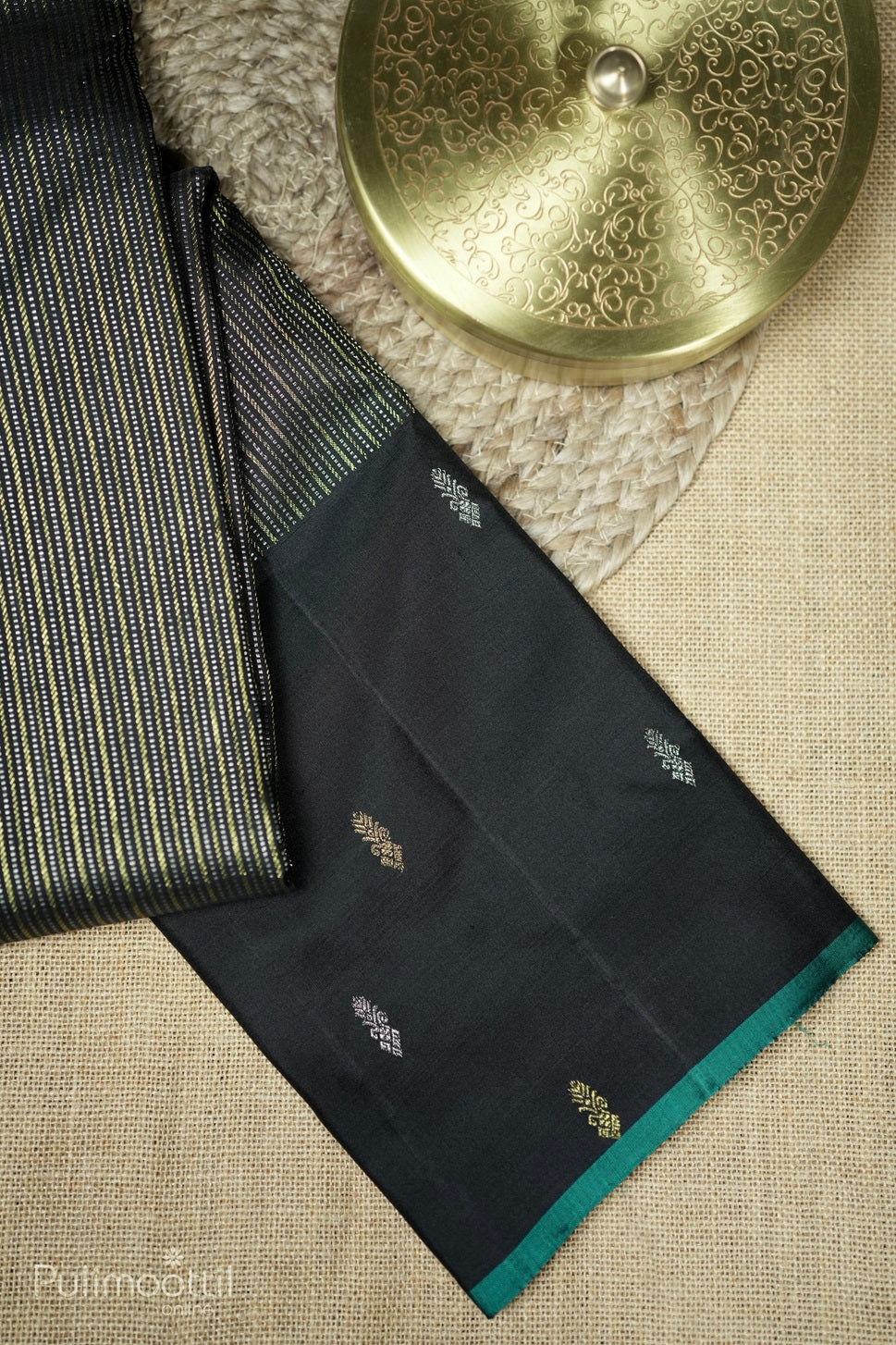 Black Colour Kanchipuram Designer Wedding Saree