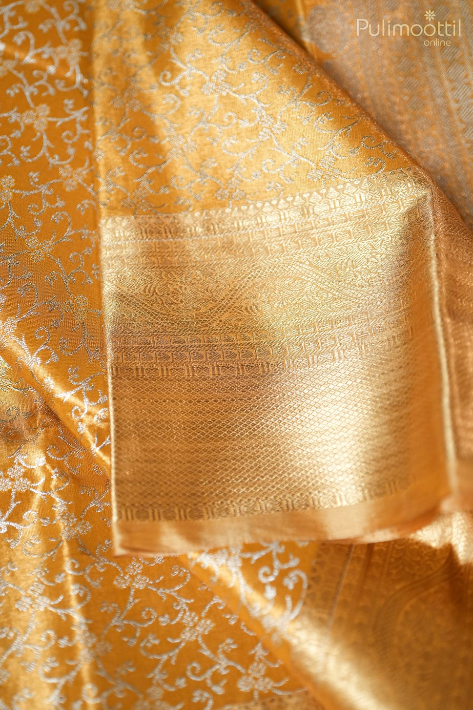 Golden Yellow Colour Semi Silk Kanchipuram Saree