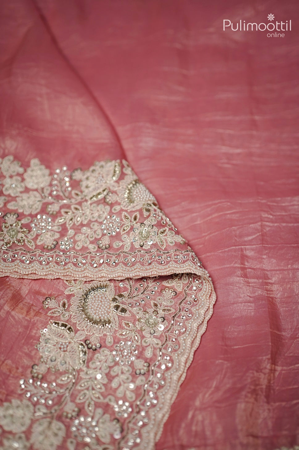 Pastle Pink Crushed Organza Fancy Saree.
