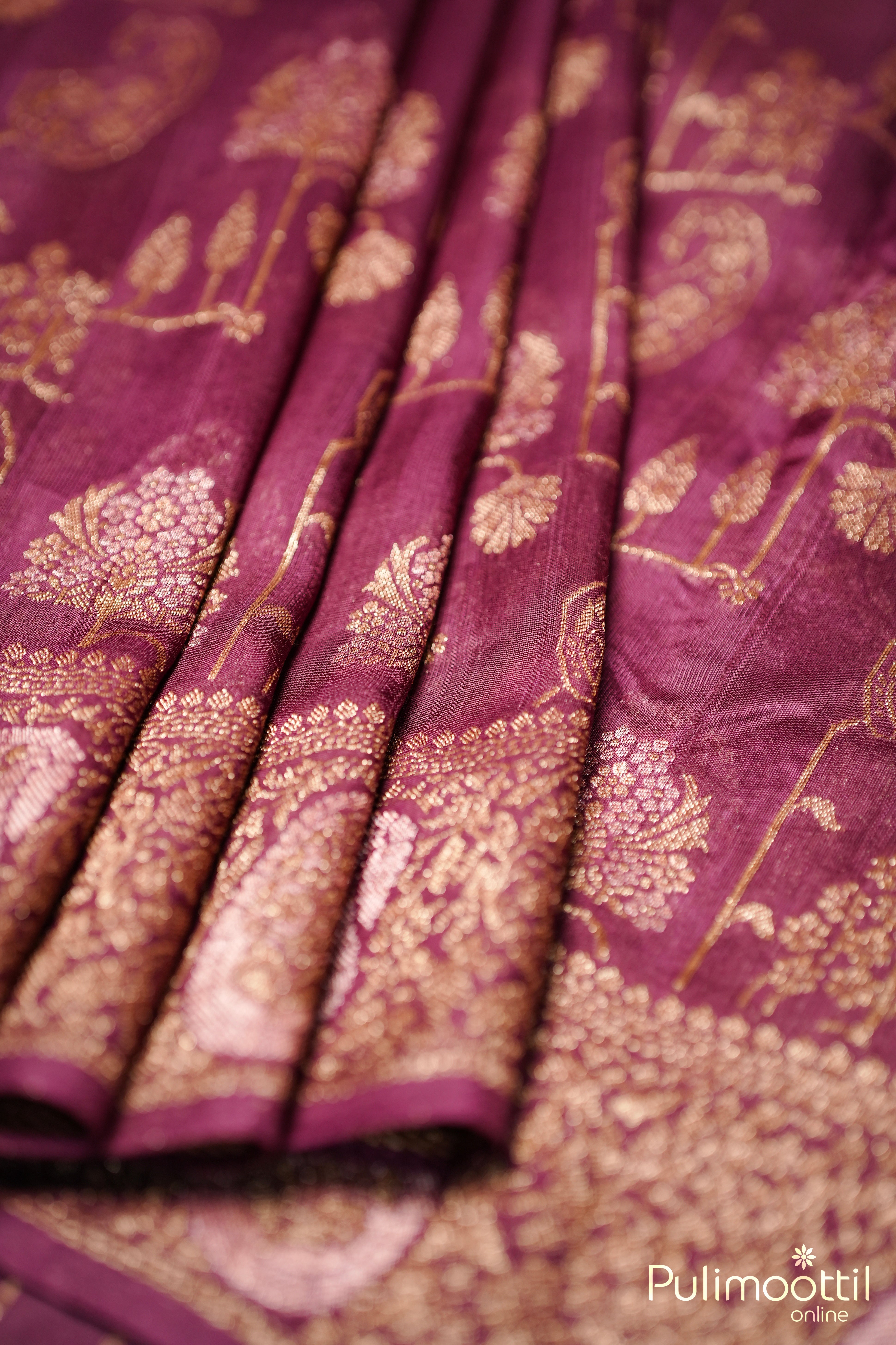 Wine Shade Jute Silk Banarasi Saree.