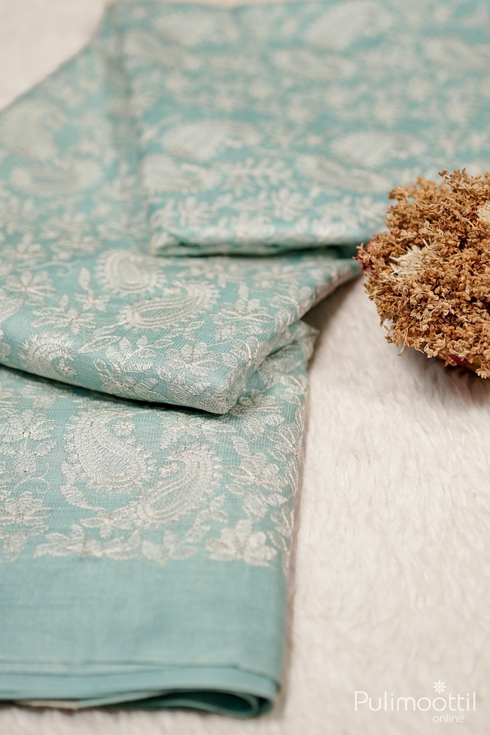 Pastel Blue Colour Tussar Silk Saree.