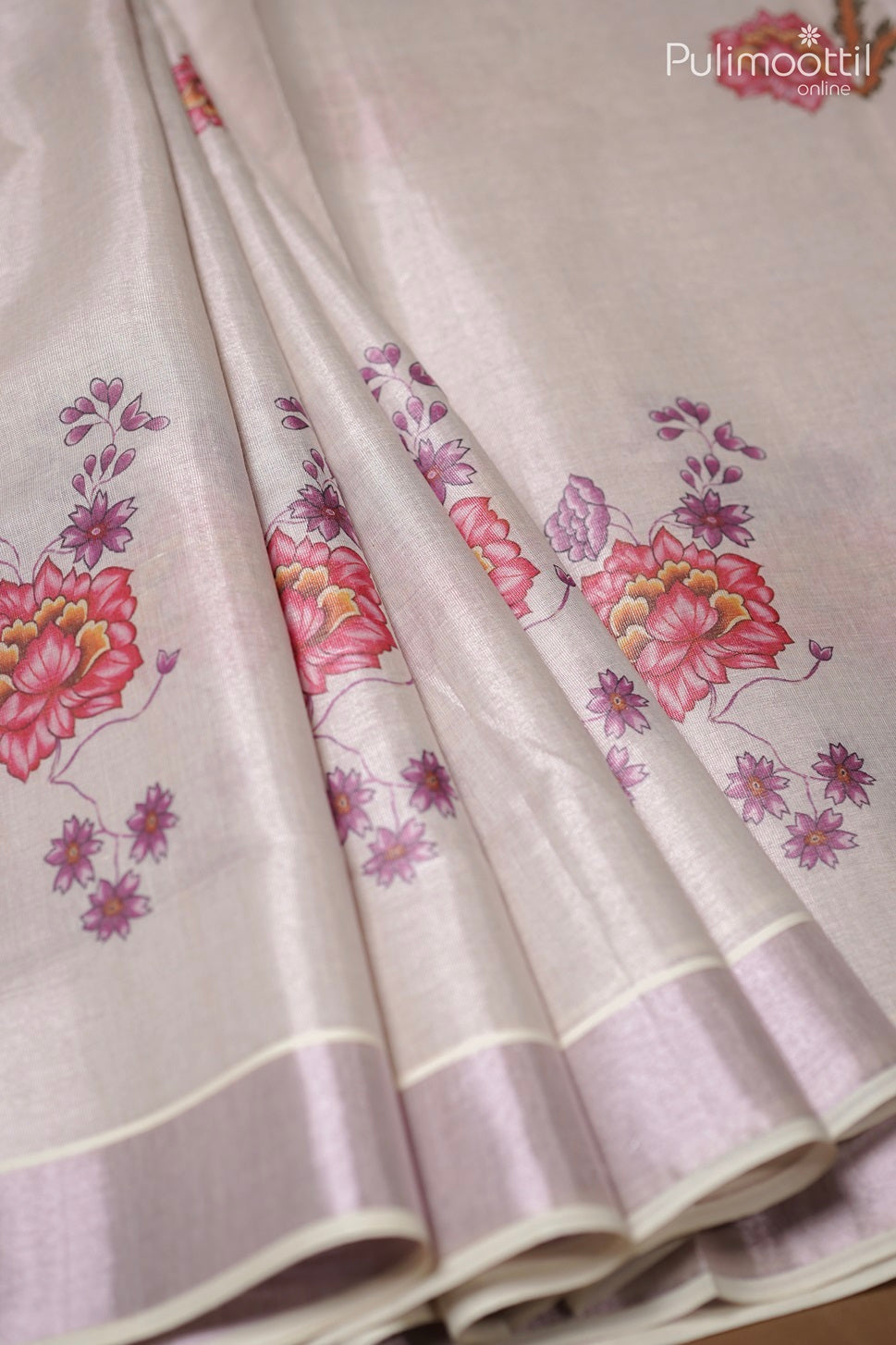 Kerala Rose Gold Tissue Digital Print Set Saree.