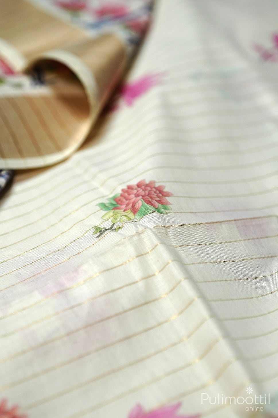 Cream Colour Floral Print Kerala Set Saree.