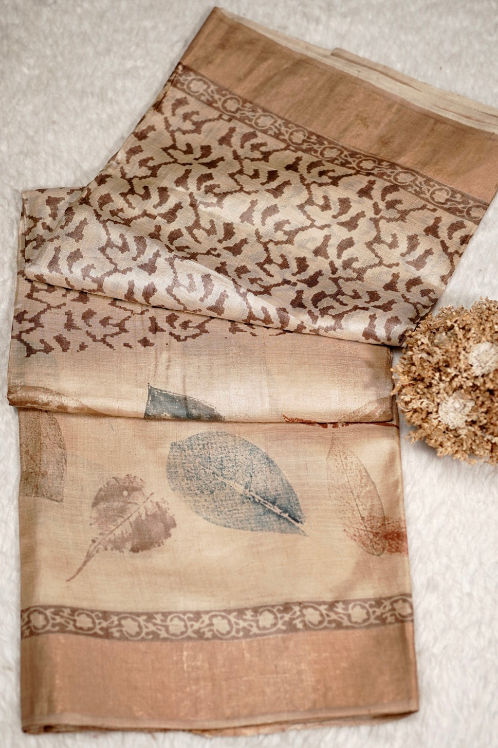 Pastel Chickoo Shade Tussar Silk Saree.