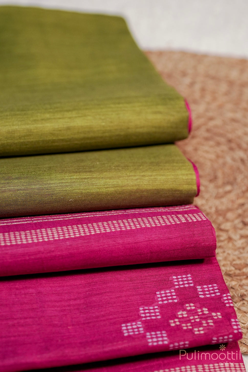 Light Olive Green Colour Jute Silk Saree.