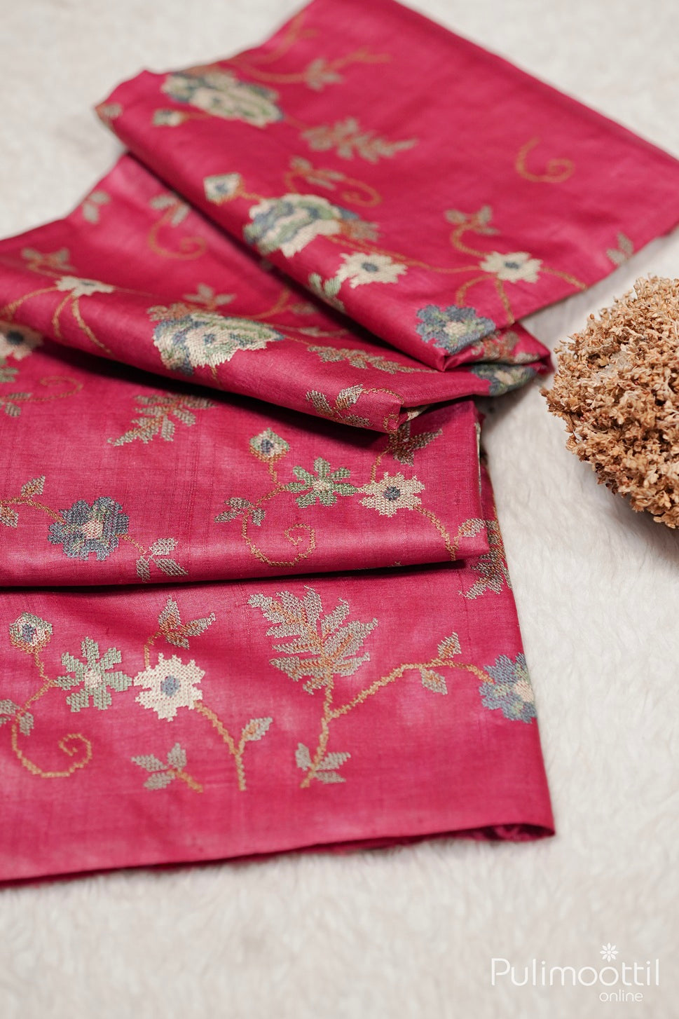 Pink Colour Tussar Silk Saree.