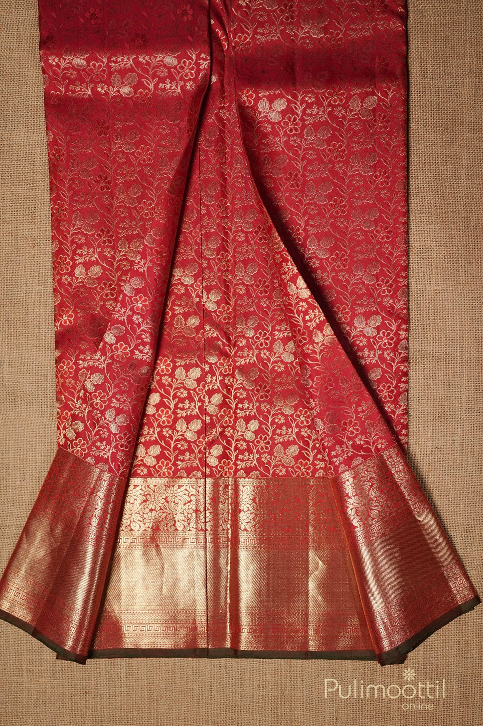 Chilli Red colour Kanchipuram Brocade Wedding Saree