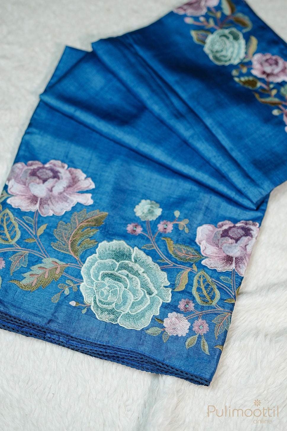 True Blue Colour Tussar Silk Saree.