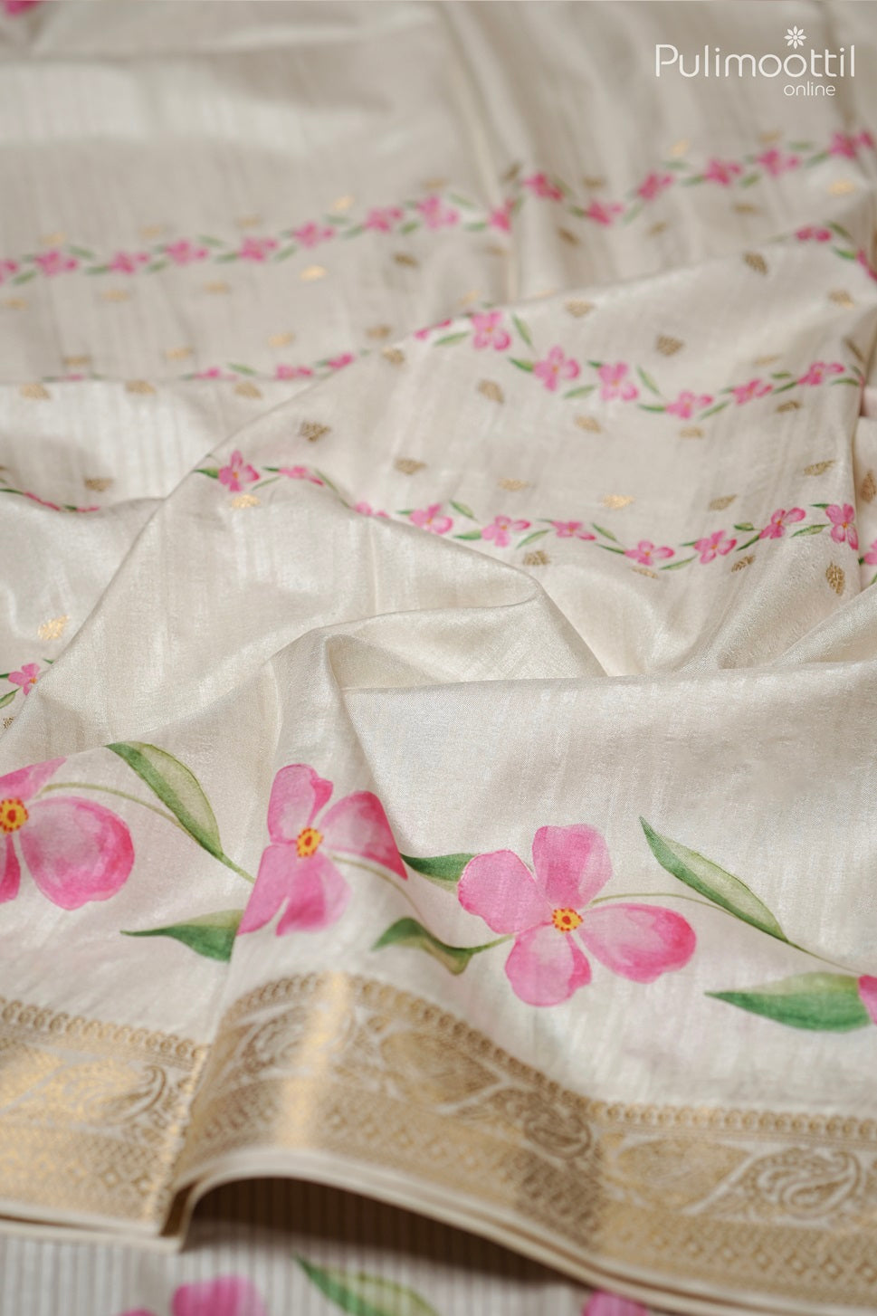 Cream Colour Kerala  Printed  Fancy Saree.
