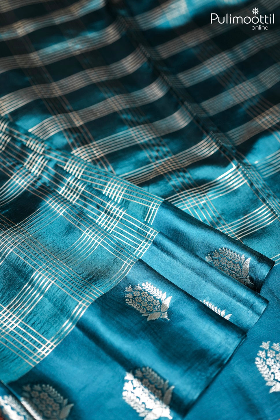 German Blue Colour Puna Silk Saree.