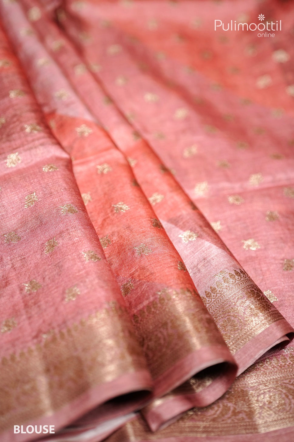 Pastel Peach Shade Tussar Silk Saree.