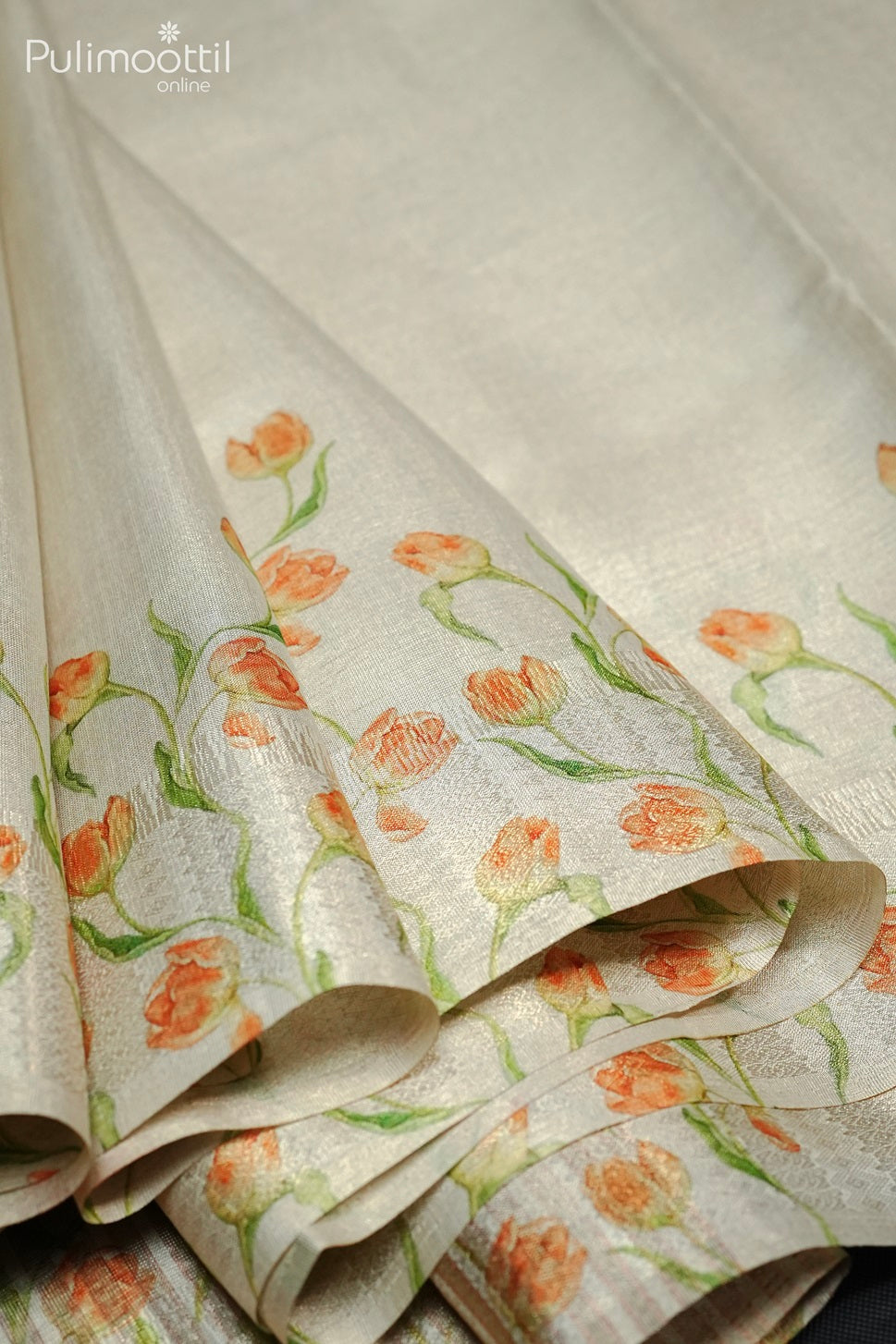 Cream Colour Kerala Golden Tissue Fancy Saree.
