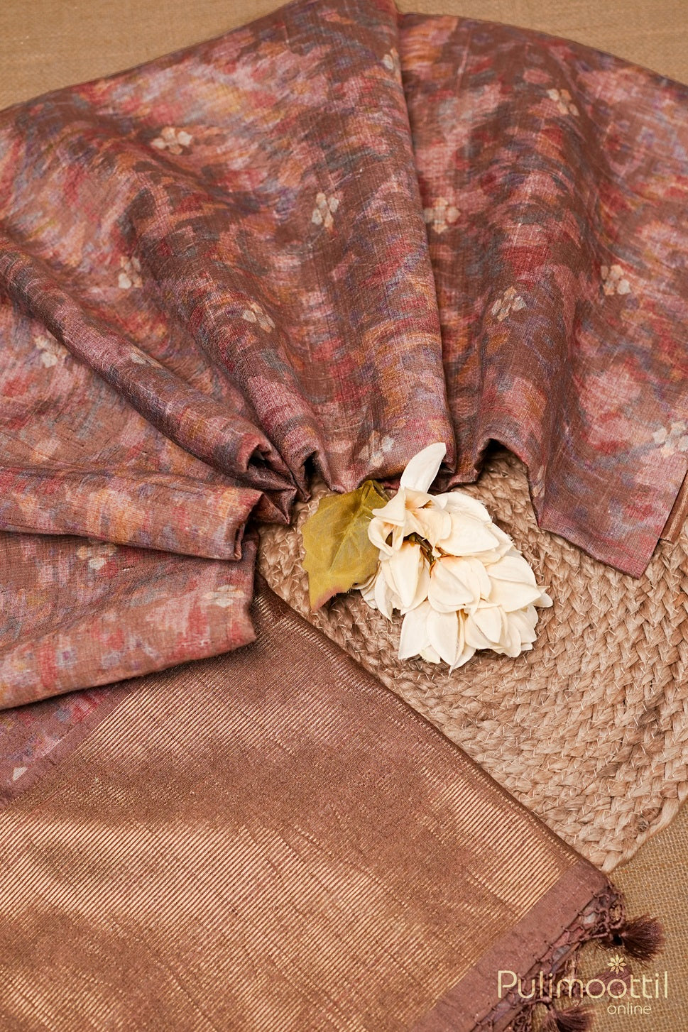 Chikoo Colour Jute Silk Saree.