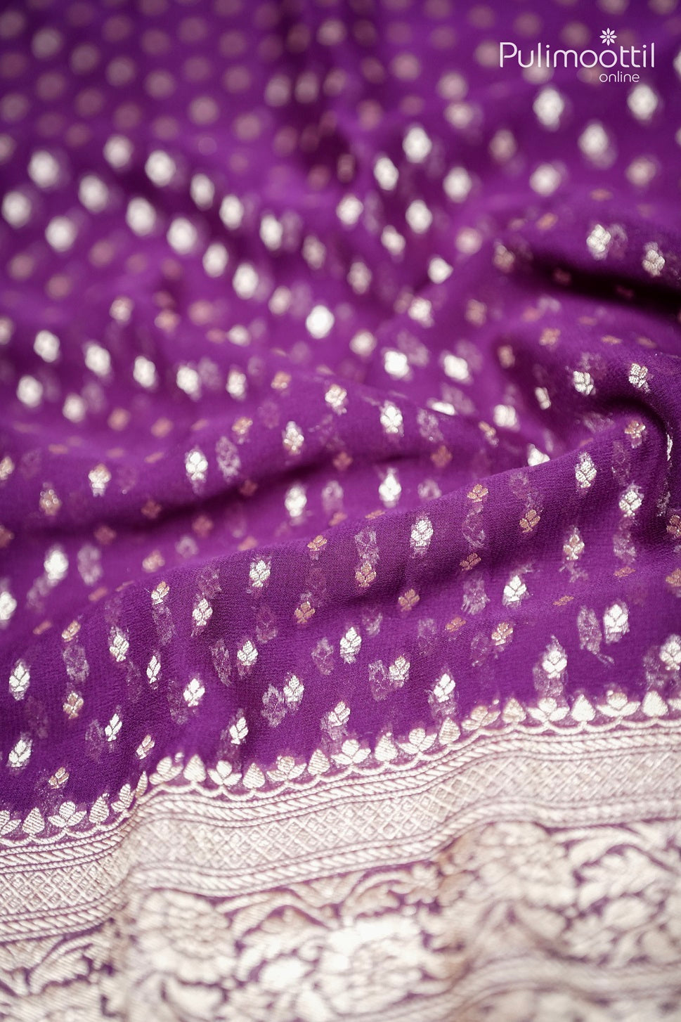 Grape Wine Shade Colour Georgette Banarasi Silk Saree.