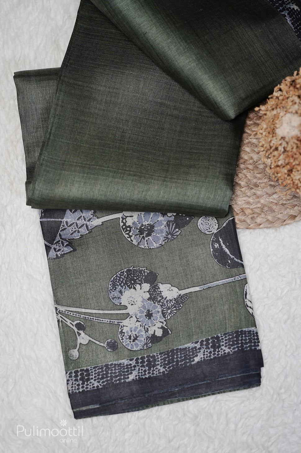 Olive green Colour Tussar Silk Saree