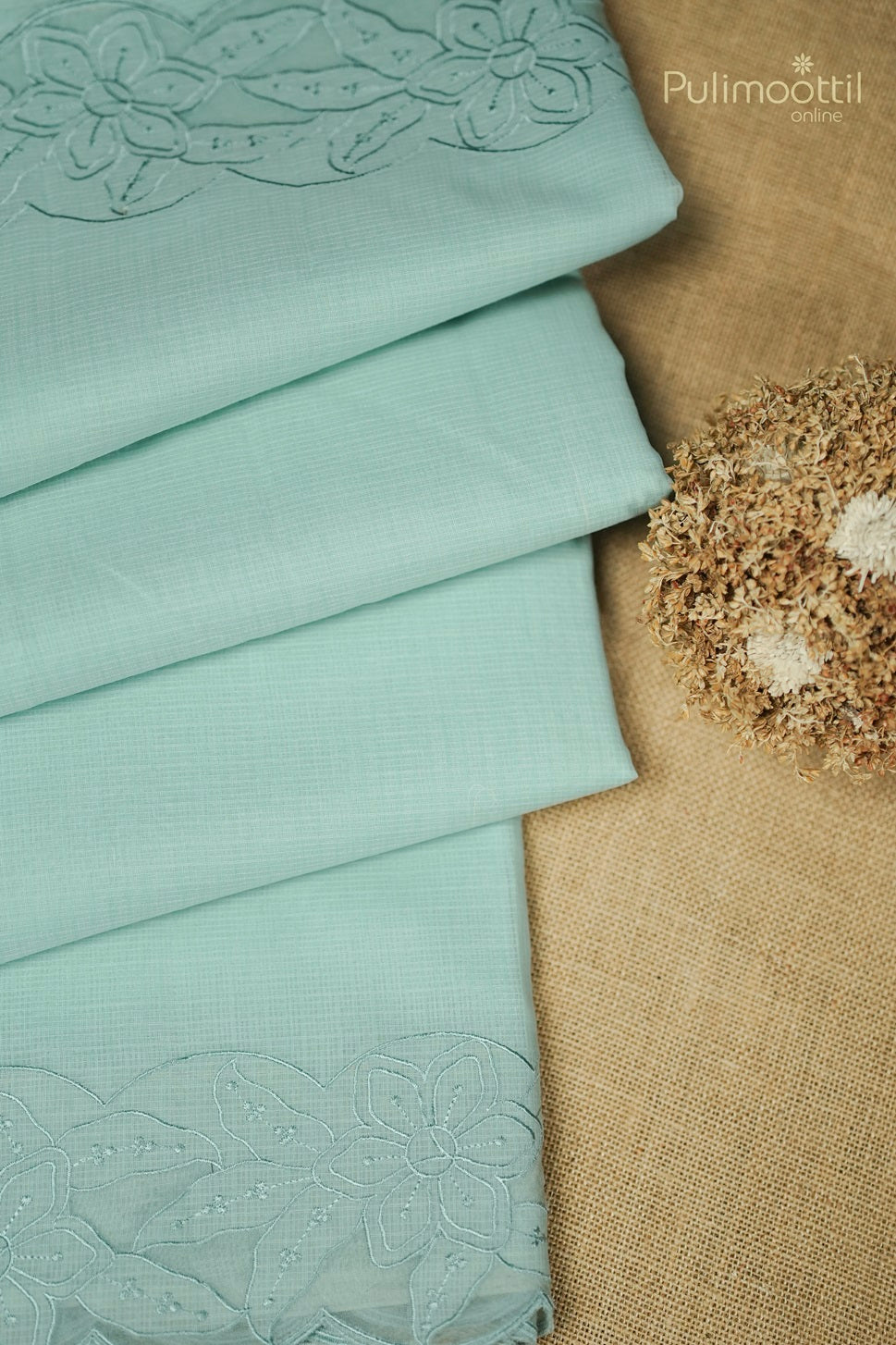 Pastel Blue Colour Net Cotta Appliqué Work Fancy Saree