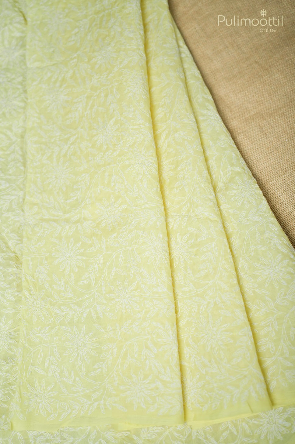 Light Yellow Colour Chikankari Cotton Saree