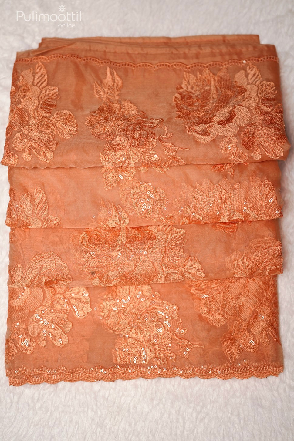 Light Orange Colour Organza Fancy Saree
