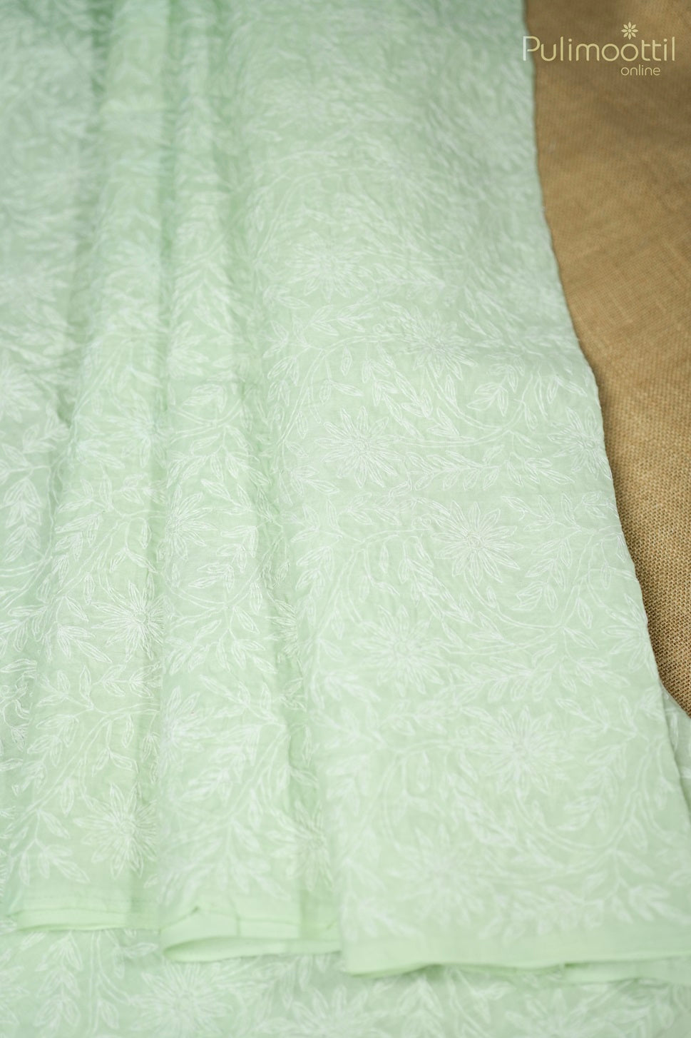 Light  Mint-Green  Colour Chikankari Cotton Saree