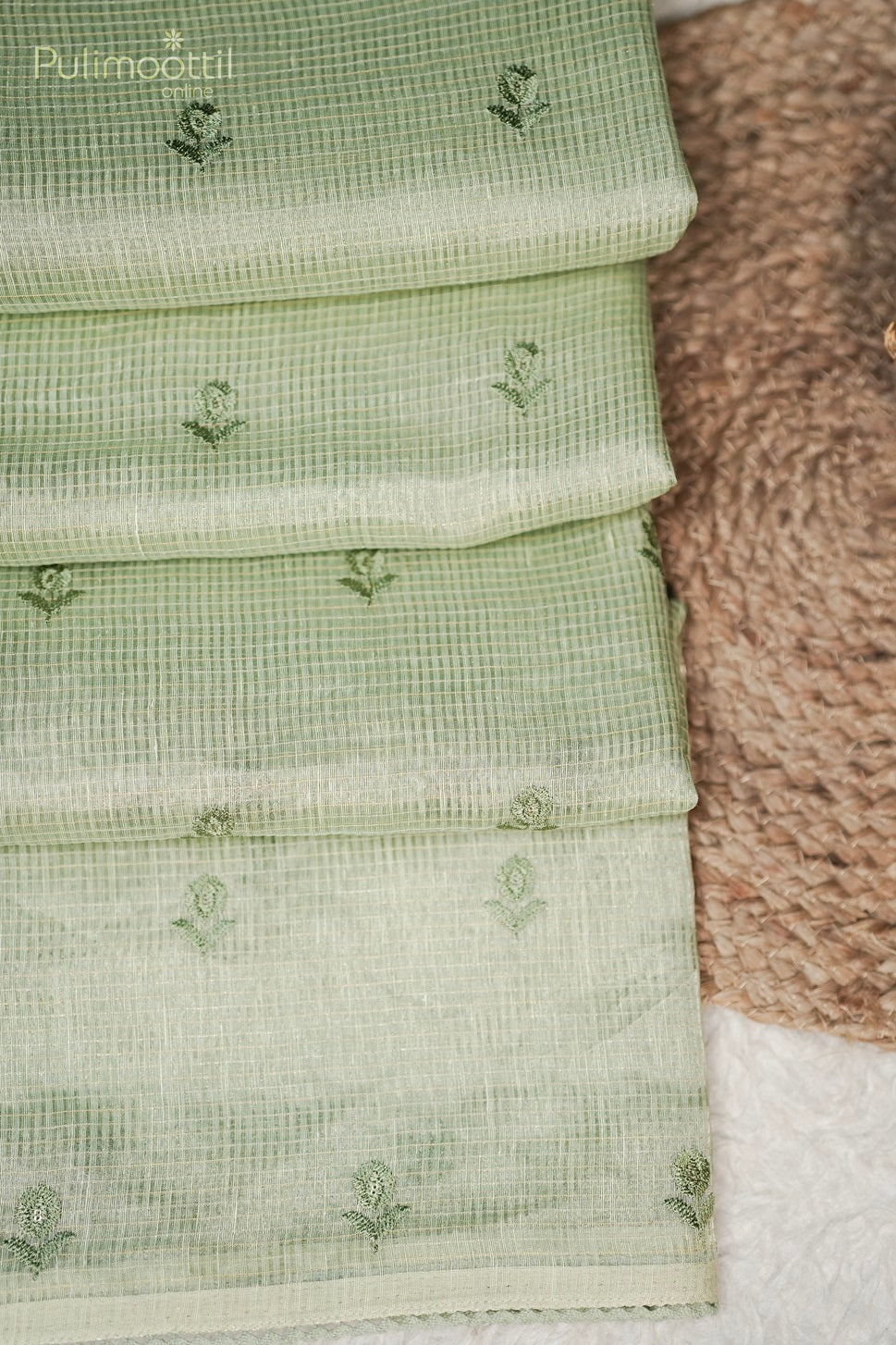 Pista Green Colour Net Cotta Fancy Saree