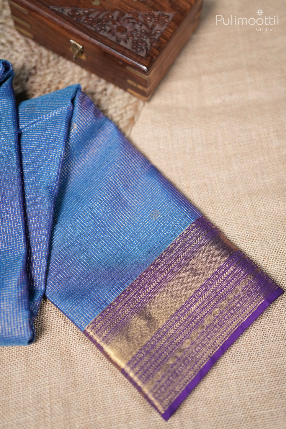 Dark Sky Blue Colour Kanchipuram Designer Saree