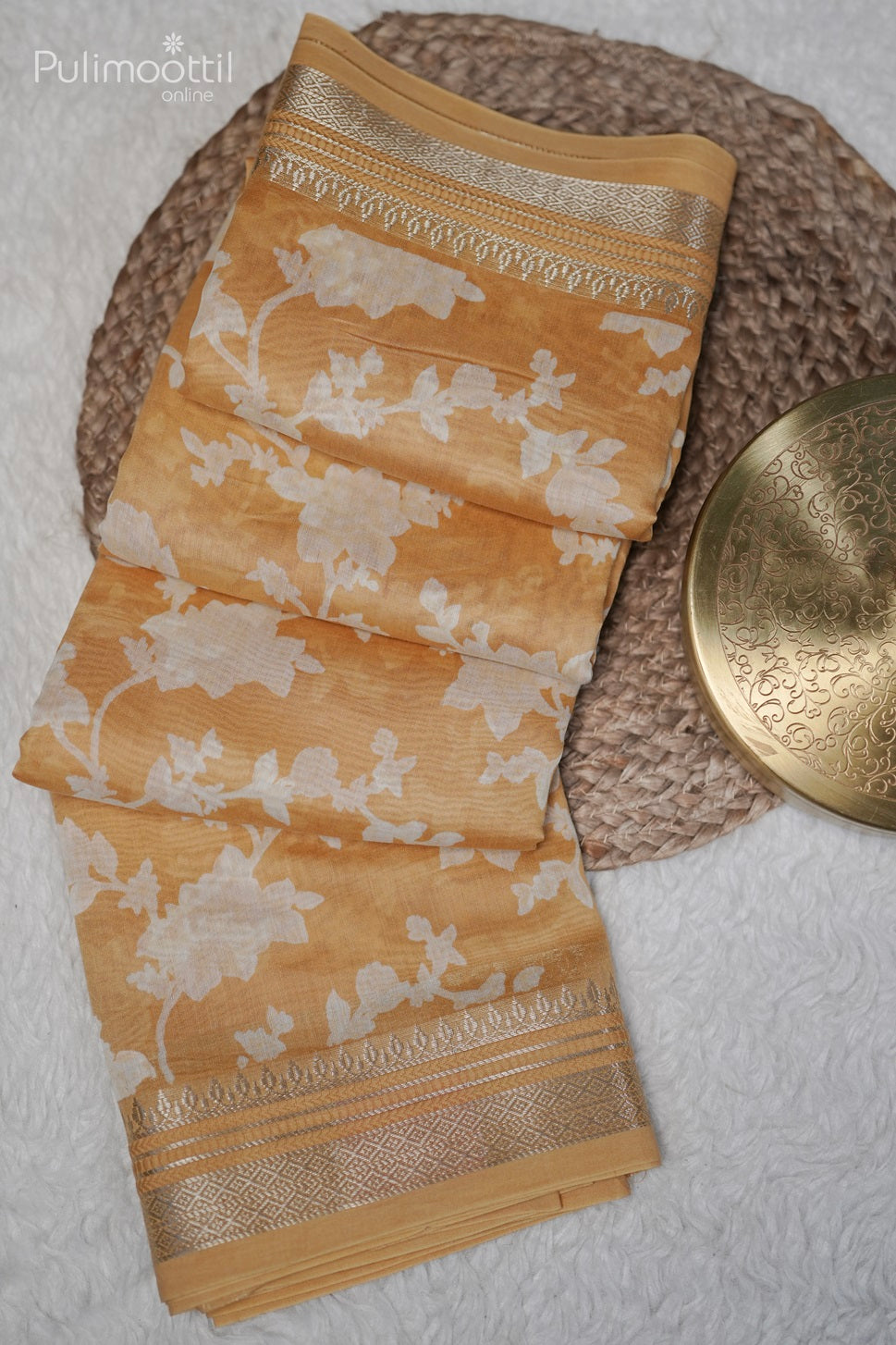 Pastel yellow Chanderi silk saree