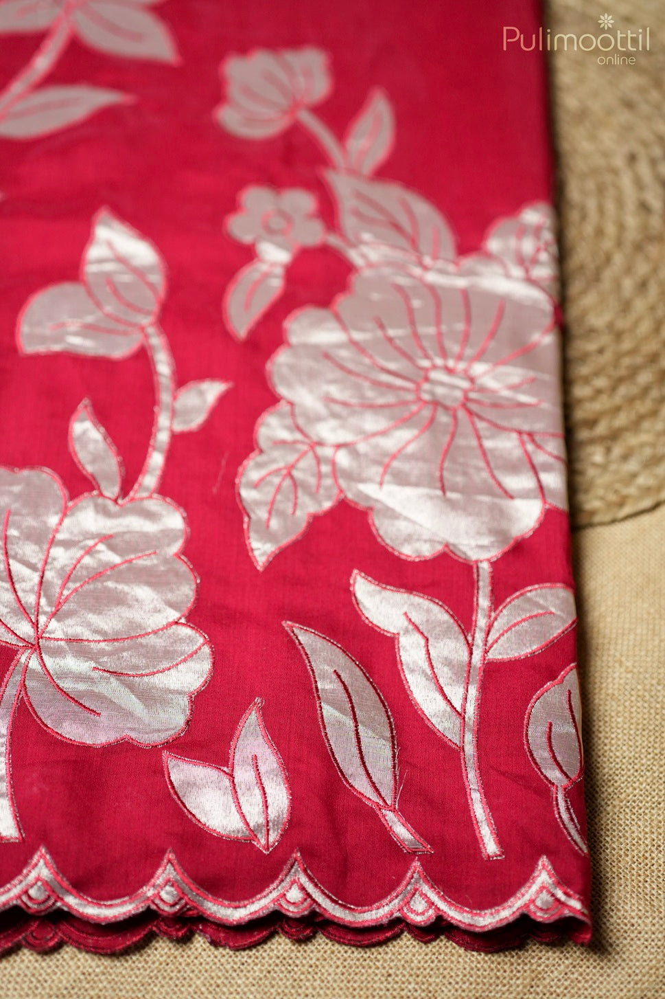 Red-colored appliqué work fancy saree