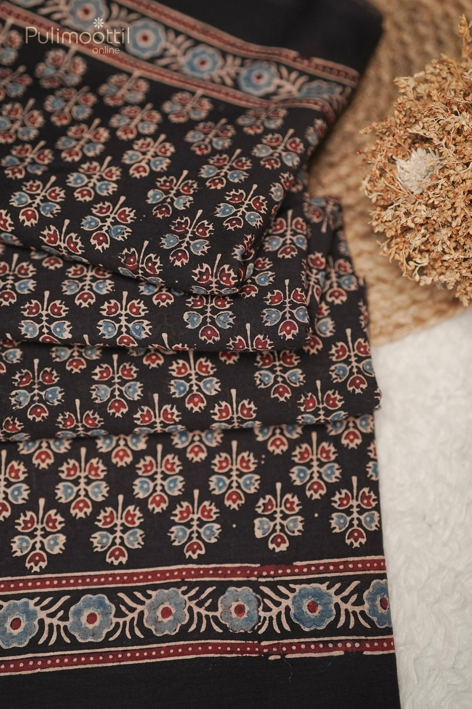 Black Colour Printed Cotton Saree.