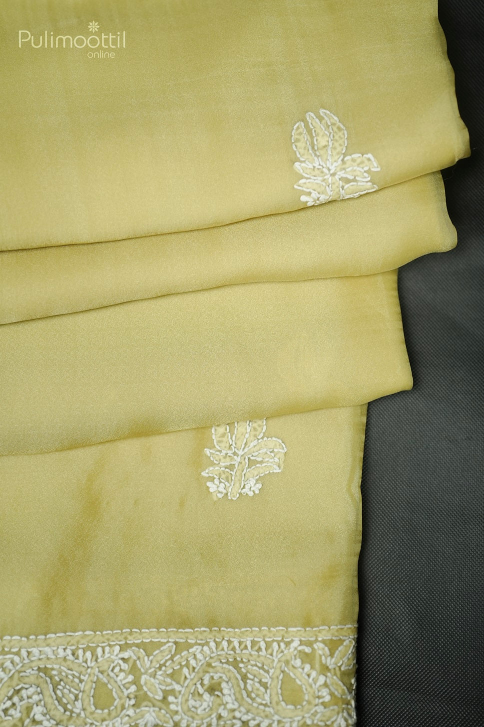 Pastel Olive Green Colour Soft Organza Chikankari Embroidery Fancy Saree