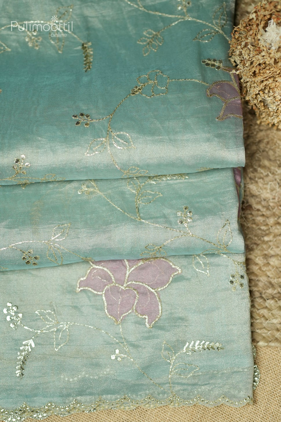 Powder Blue Colour Tissue Organza Fancy Saree