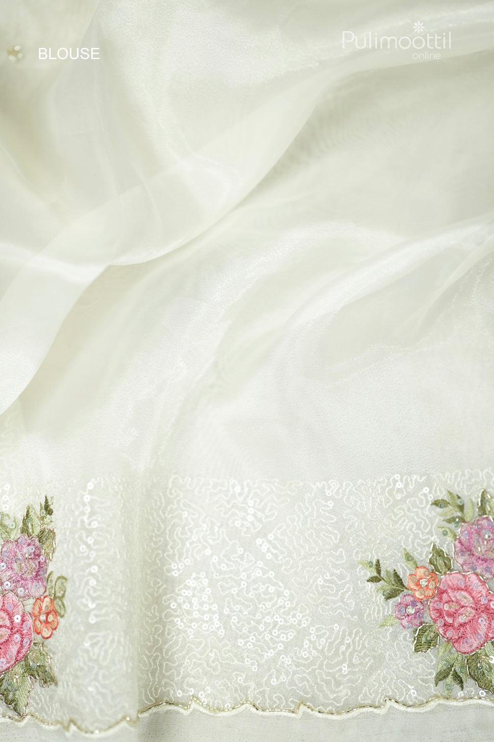 Cream Colour Organza Fancy Saree