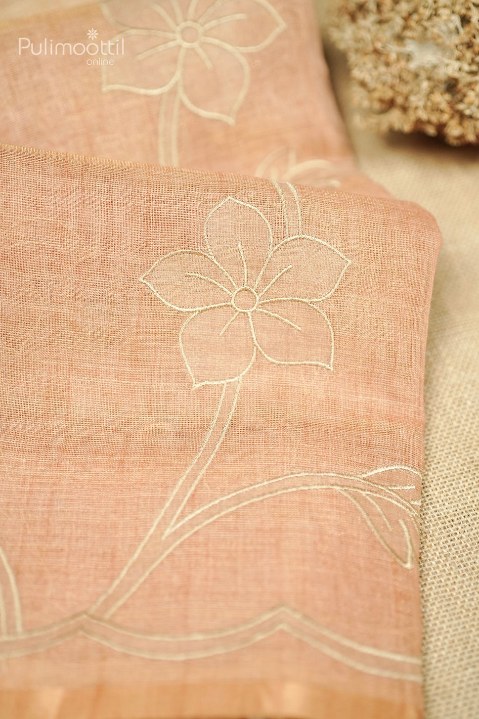 Double Shaded Appliqué Work Linen Fancy Saree