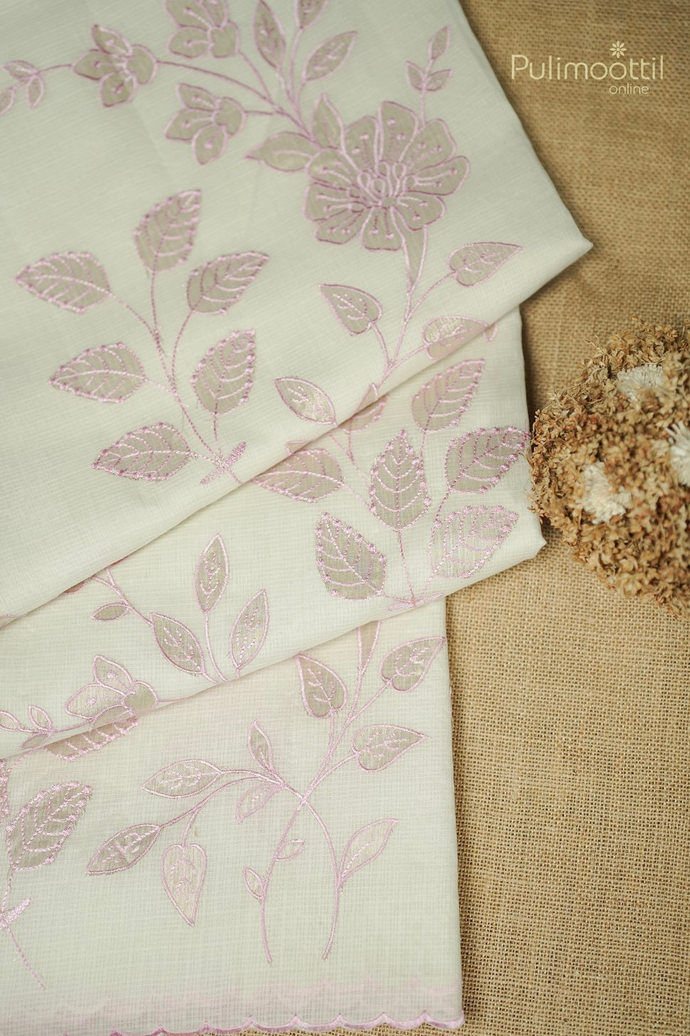 Cream Colour Floral Appliqué Work Net Cotta Fancy Saree