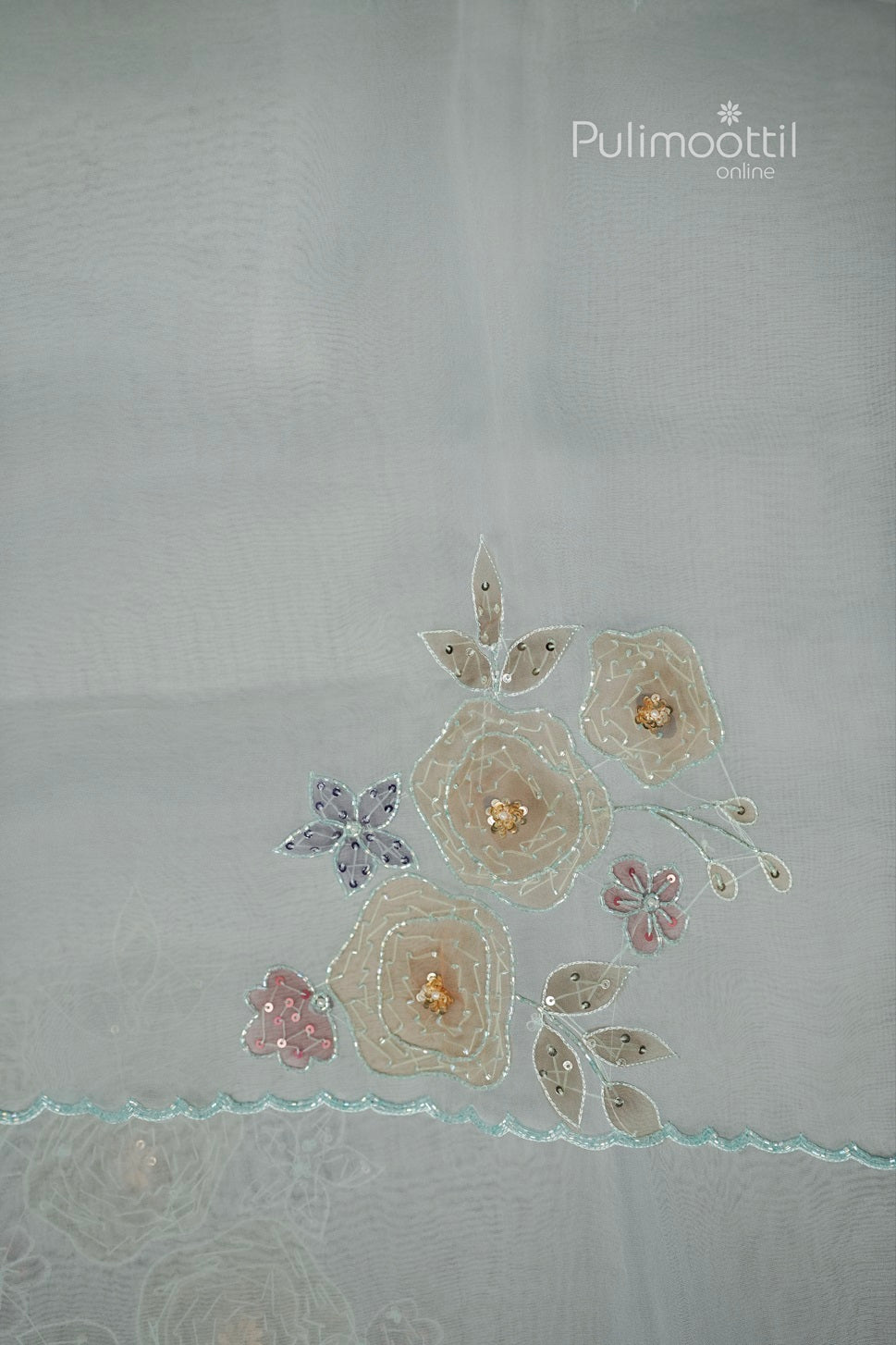 Pastel Blue Organza Fancy Saree