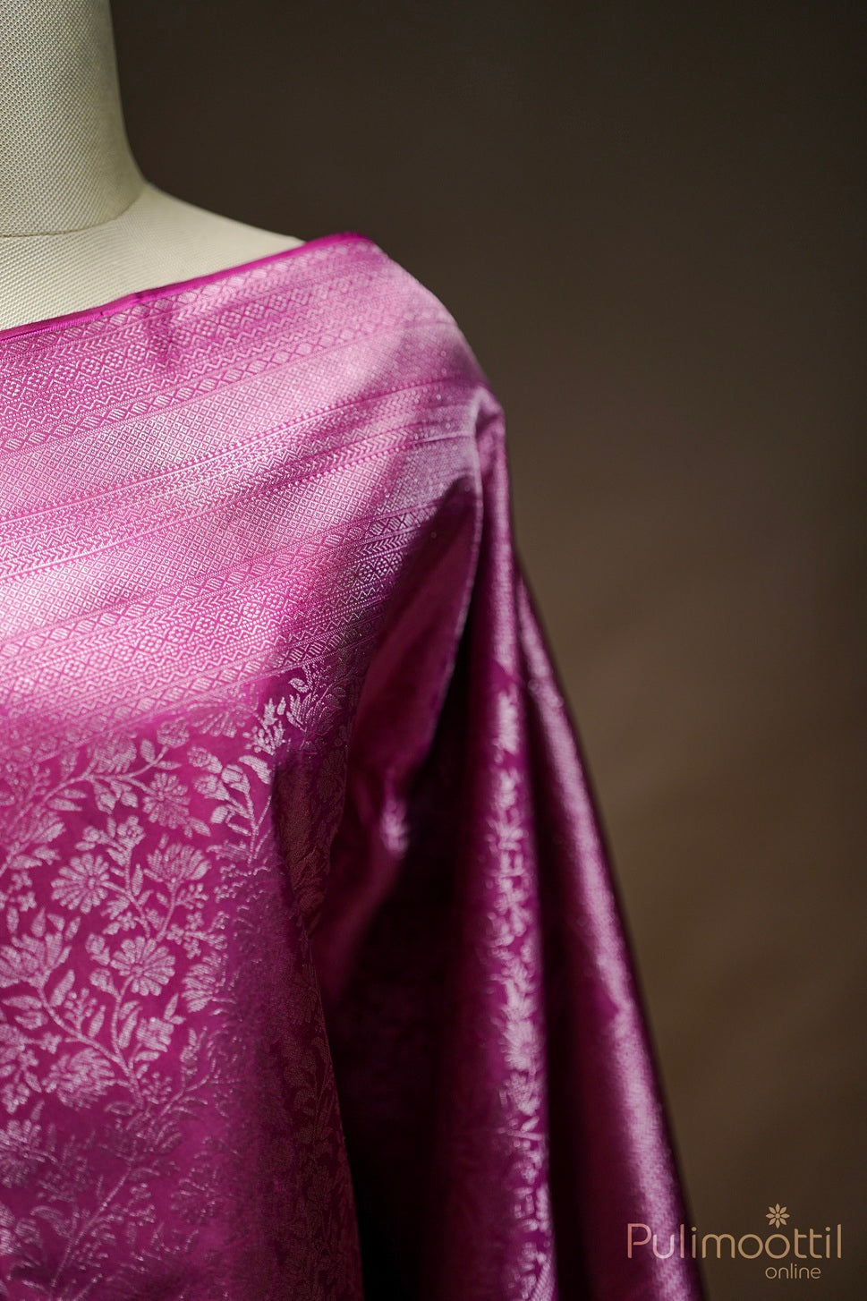 Dark Pink Kanchipuram Brocade Saree.