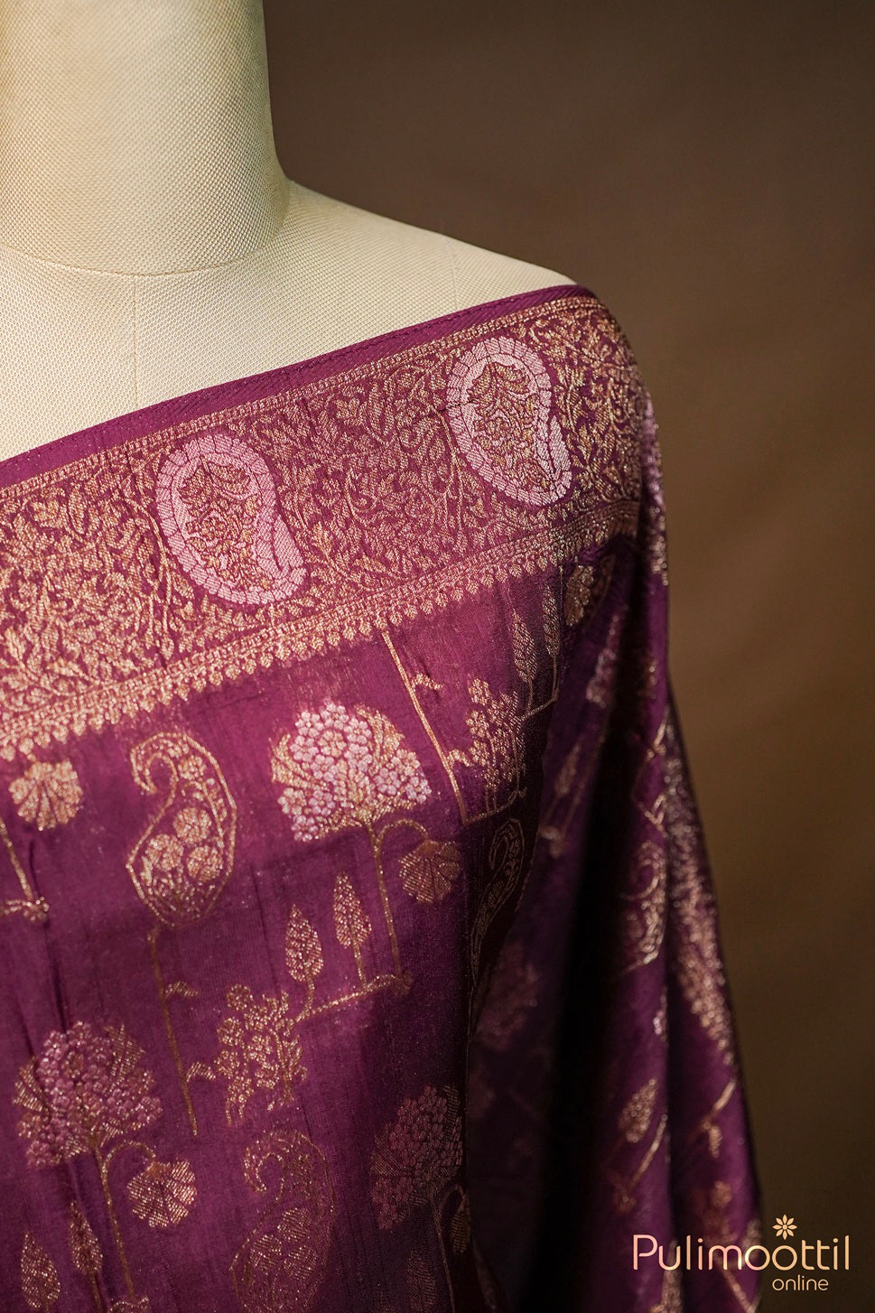 Wine Shade Jute Silk Banarasi Saree.