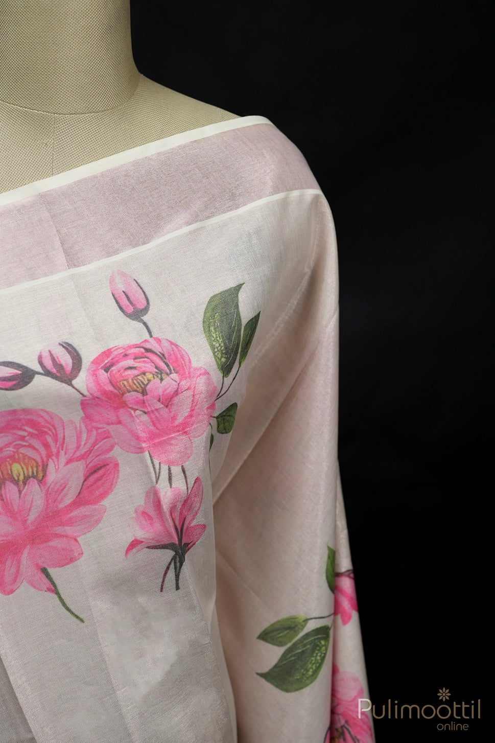Kerala Rose Gold Tissue Digital Print Set Saree.