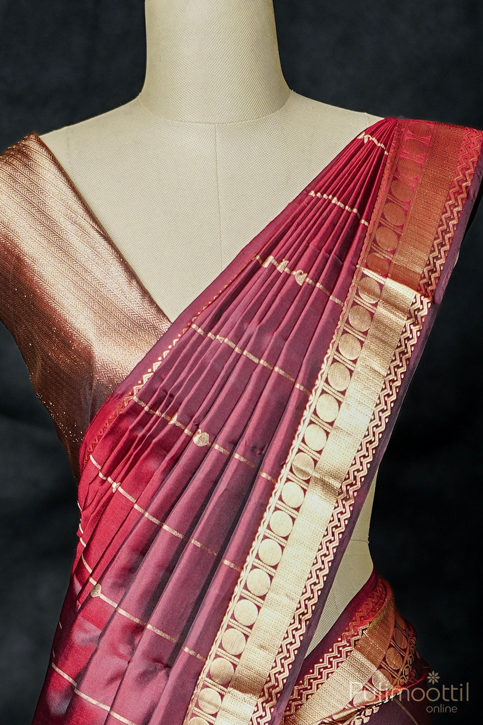 Dark Maroon Colour Kanchipuram Silk Saree.
