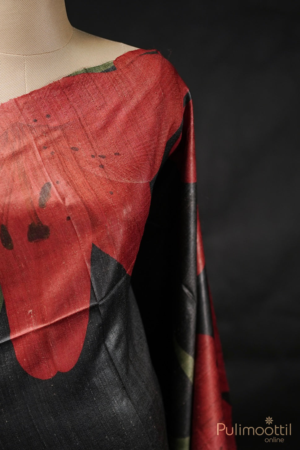 Black Colour Tussar Silk Saree.