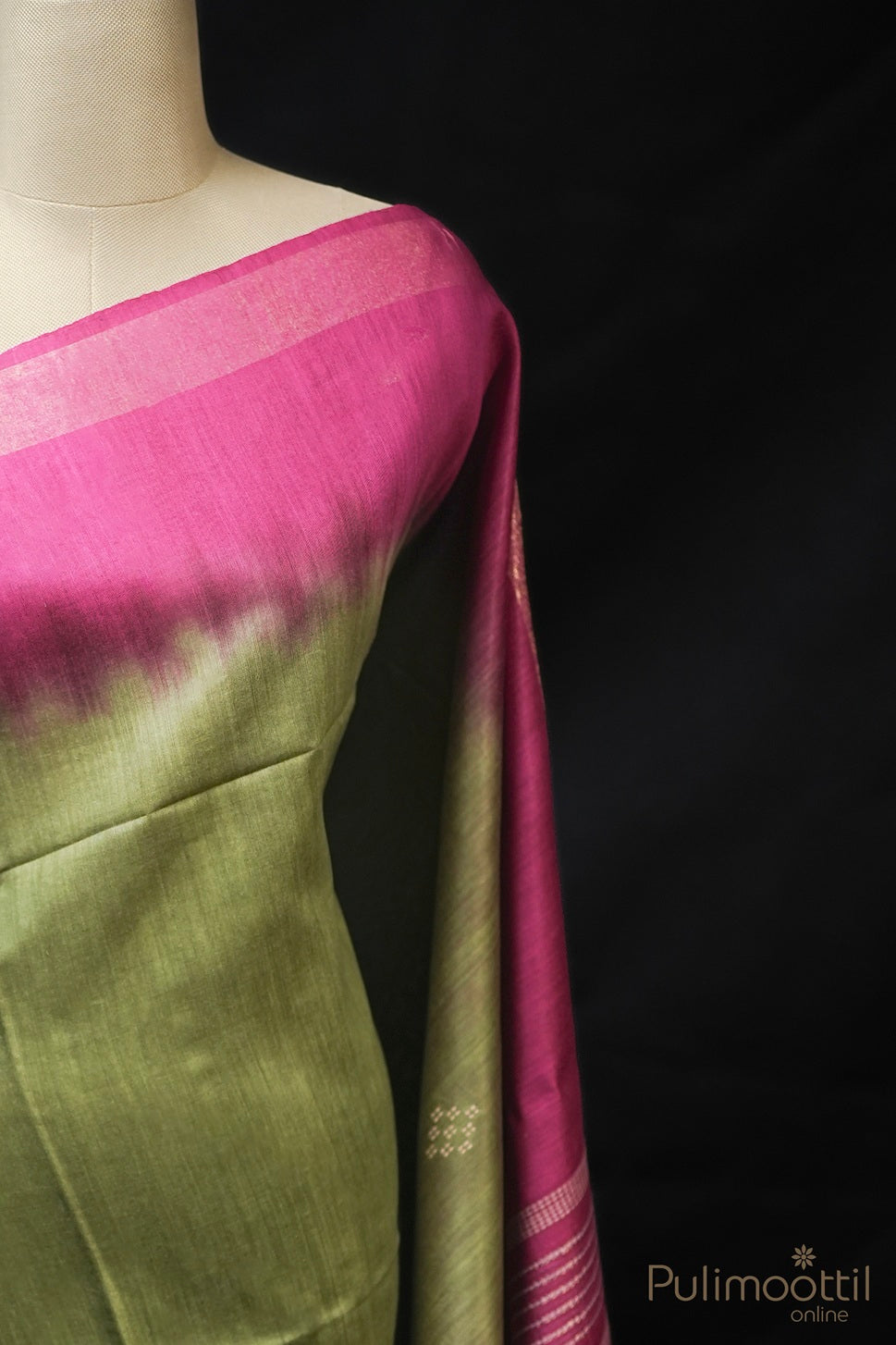 Light Olive Green Colour Jute Silk Saree.