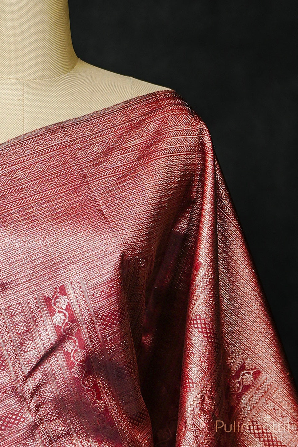 Dark Maroon Colour Kanchipuram Brocade Wedding Saree.