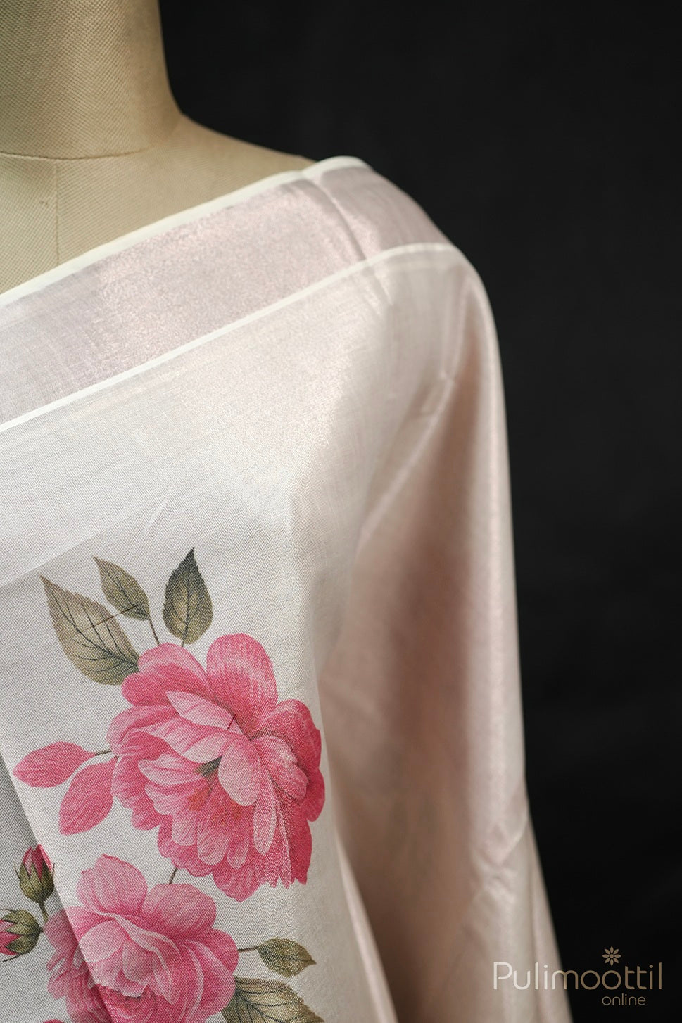 Kerala Rose Gold Floral Print Set Saree.